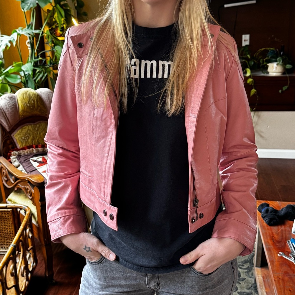 Women's Pink Leather Jacket USA small
